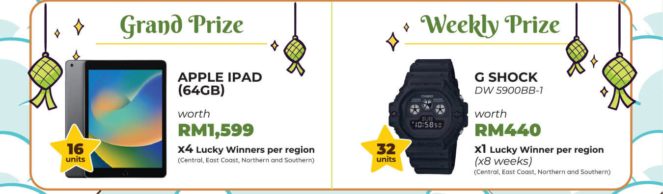 Grand Prize worth RM888.88 total x 38 winners | 1st Prize worth RM388.88 total x 68 winners | 2nd Prize worth RM88.88 total x 120 winners